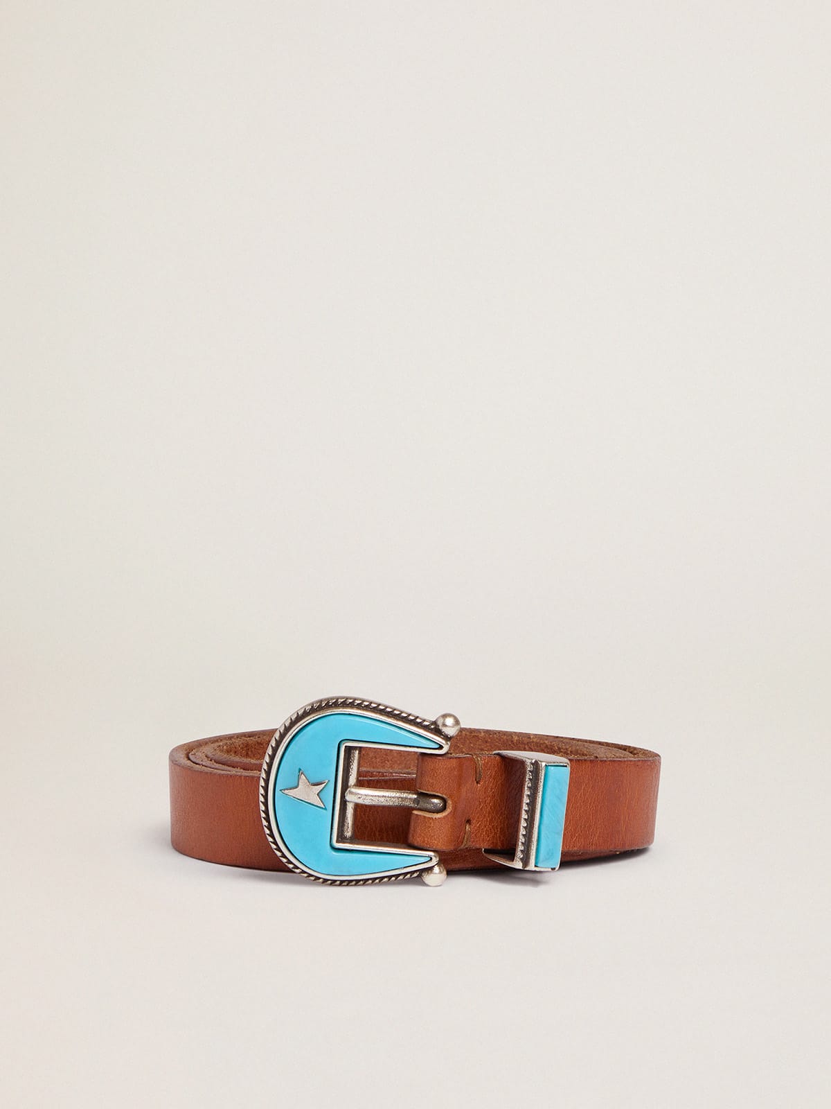 Golden Goose - Rodeo belt in leather with blue buckle in 