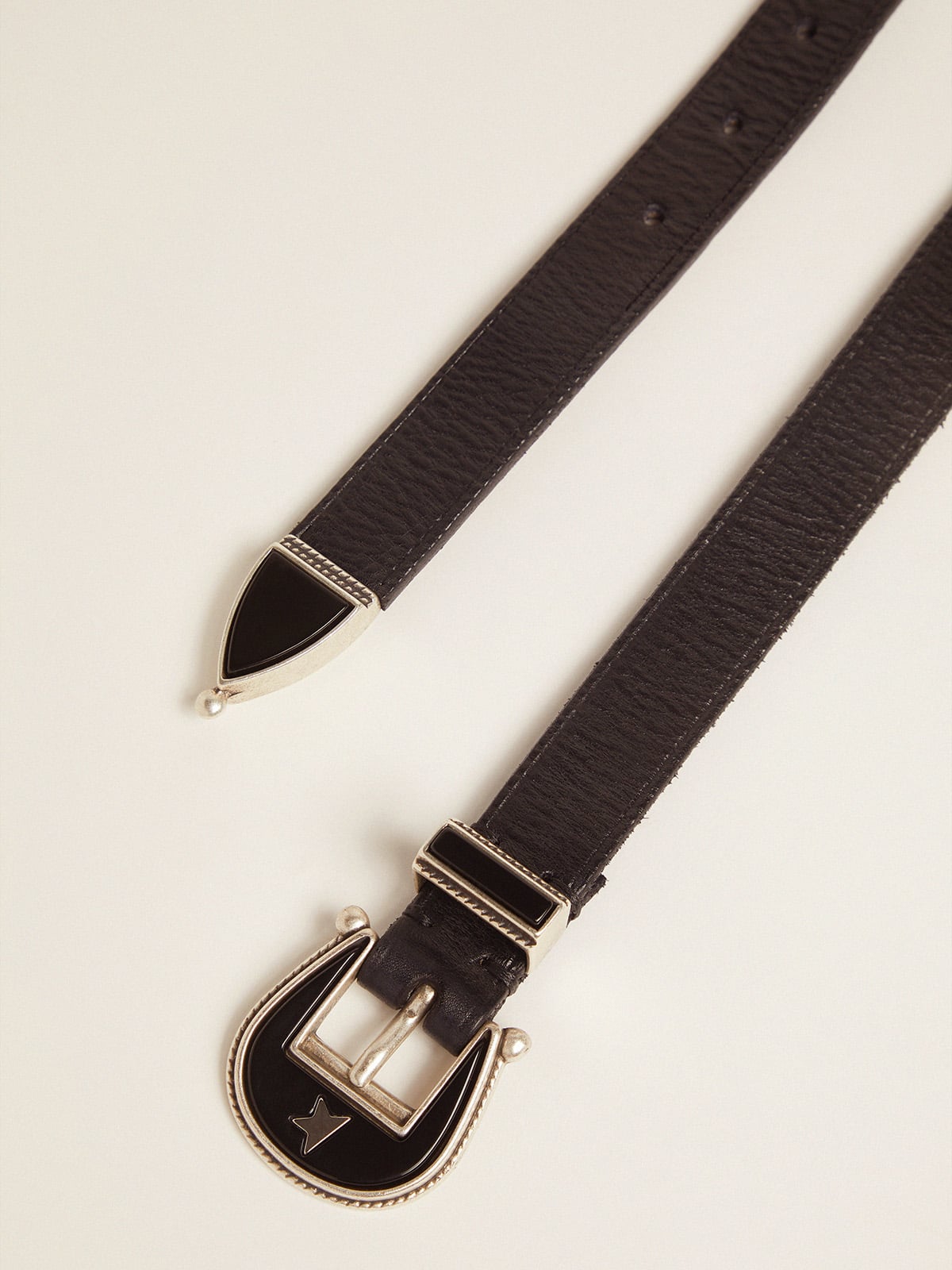 Golden Goose - Black leather Rodeo belt with tone-on-tone buckle in 