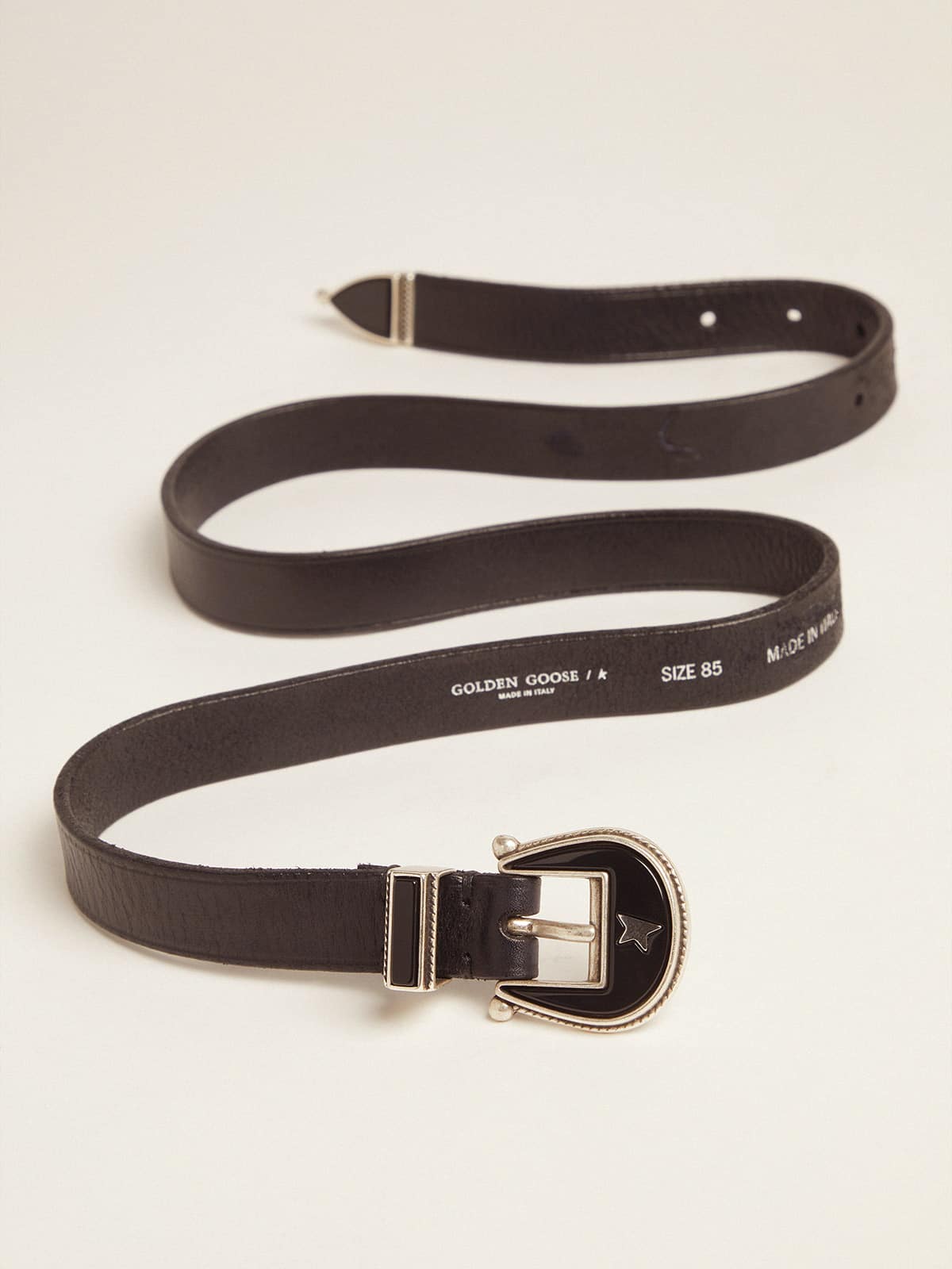 Golden Goose - Black leather Rodeo belt with tone-on-tone buckle in 