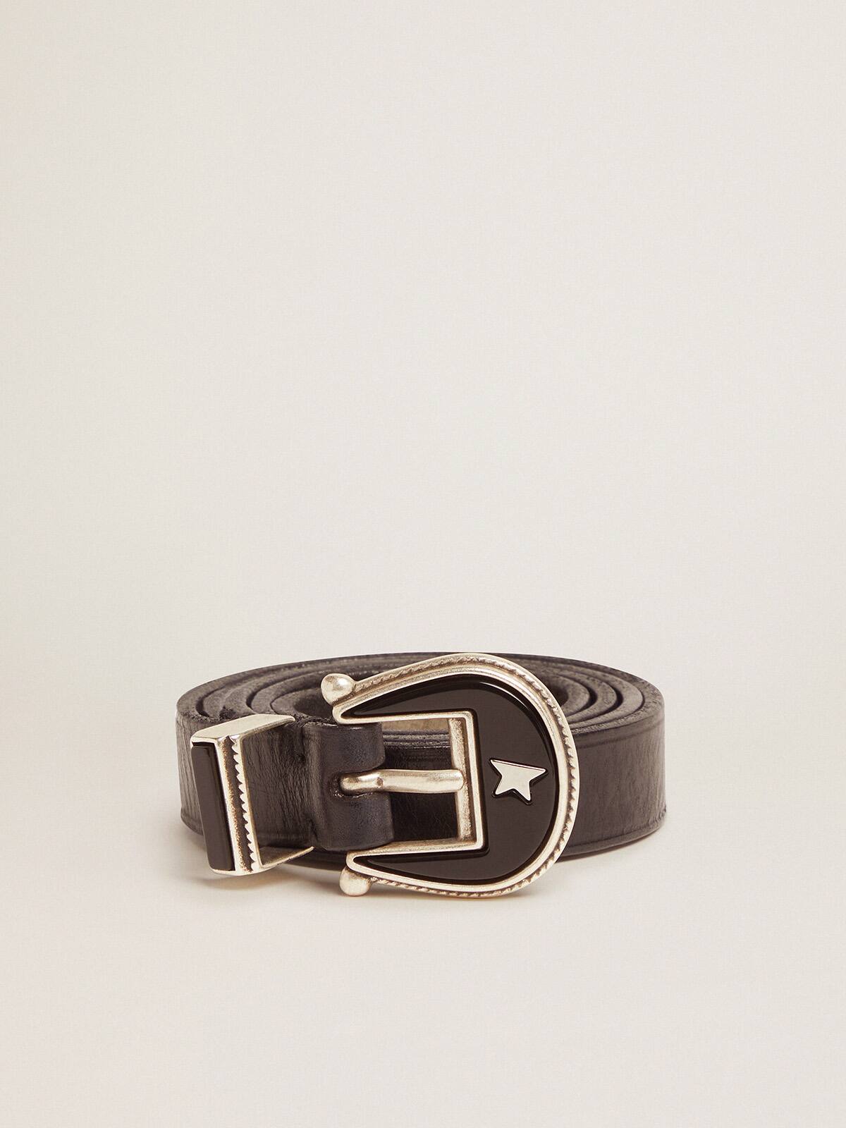 Golden Goose - Black leather Rodeo belt with tone-on-tone buckle in 