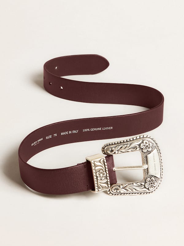 Golden Goose - Women’s belt in burgundy leather with decorated silver buckle in 