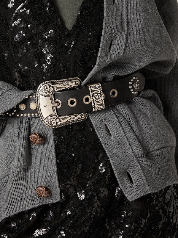 Golden Goose - Lace belt in tan-colored washed leather with studs and inlays in 