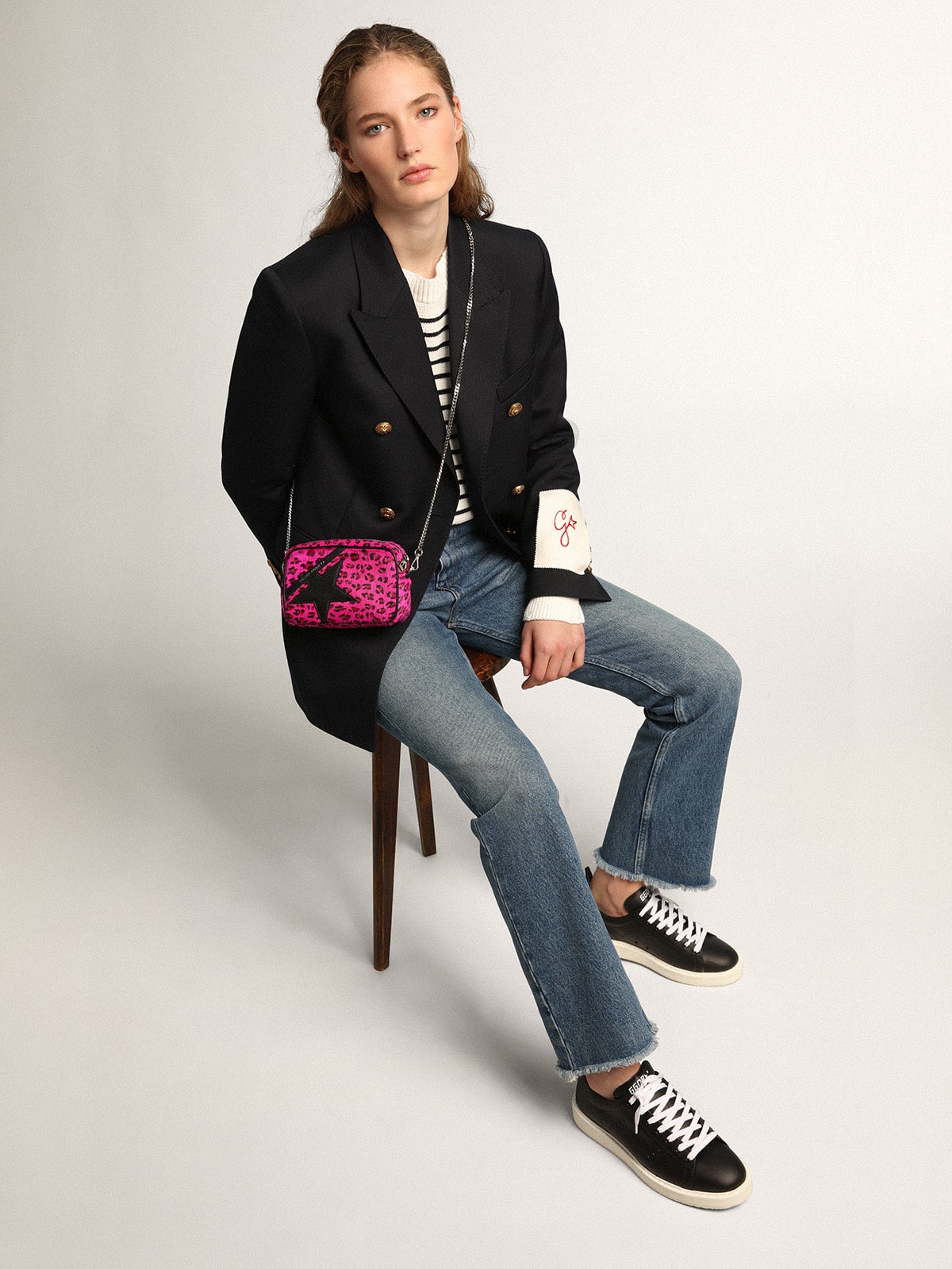 Golden Goose - Mini Star Bag in fuchsia leopard-print pony skin with black leather star in 