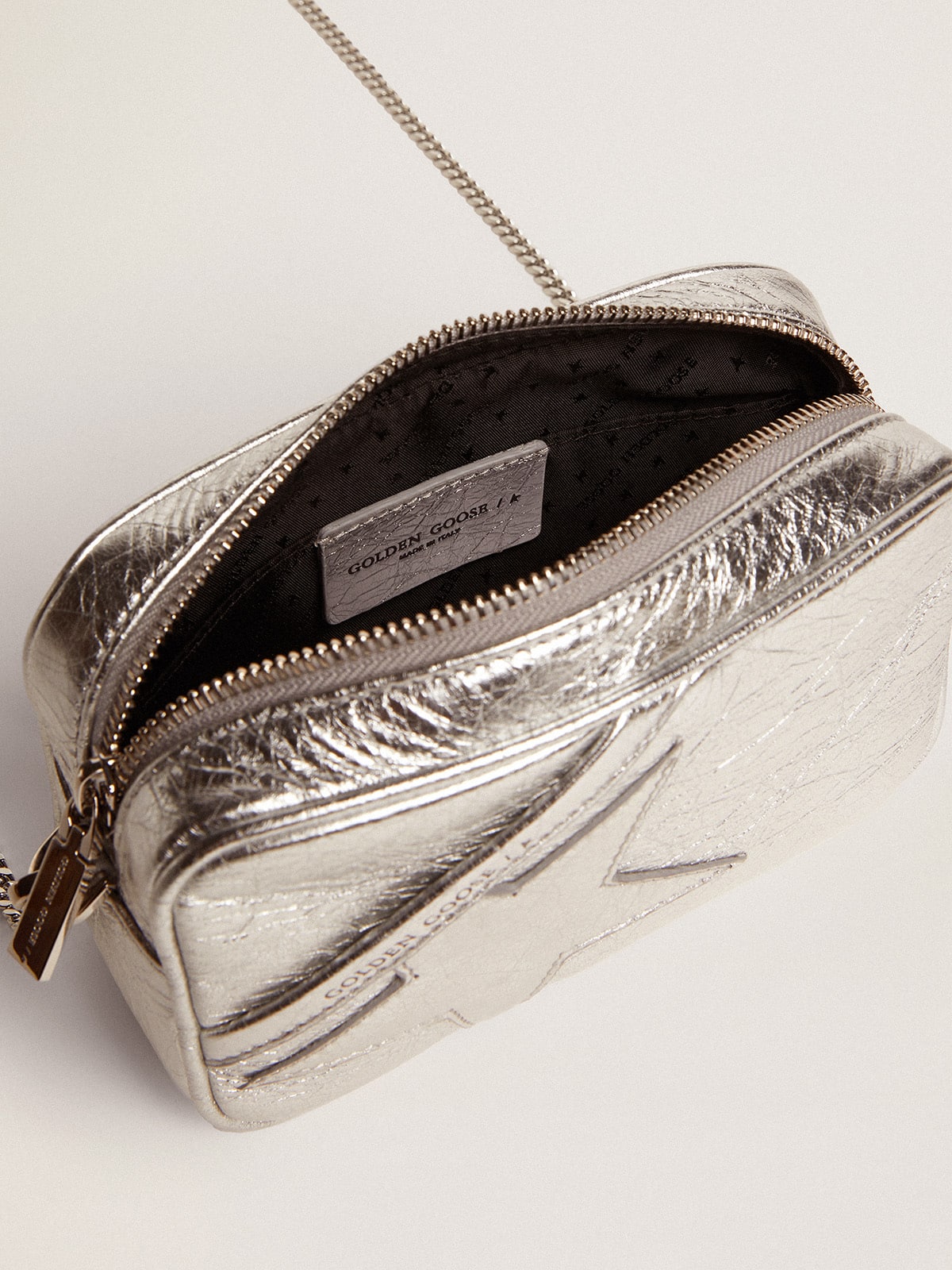 Golden Goose - Women's Mini Star Bag in silver laminated leather with tone-on-tone star in 