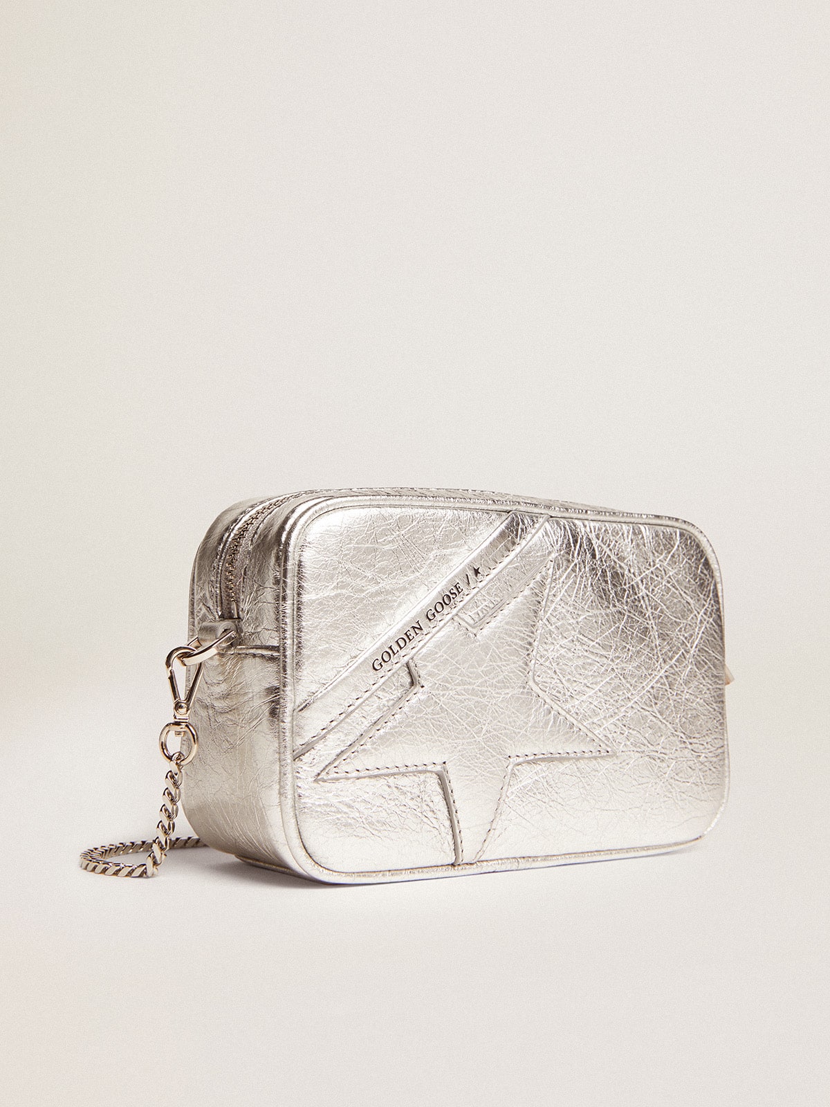 Women's Mini Star Bag in silver laminated leather with tone