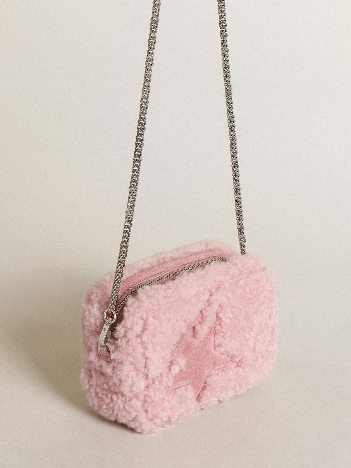 Golden Goose - Women's Mini Star Bag in pink shearling with suede star in 