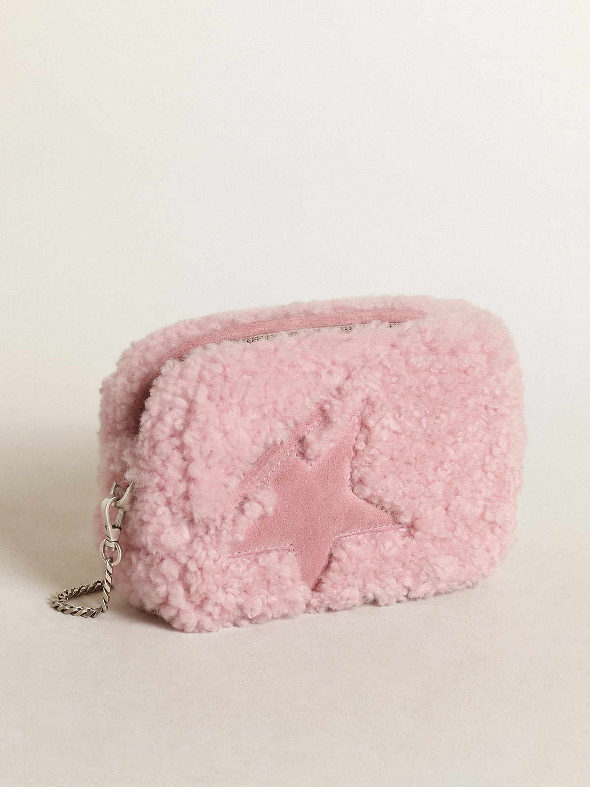 Golden Goose - Women's Mini Star Bag in pink shearling with suede star in 