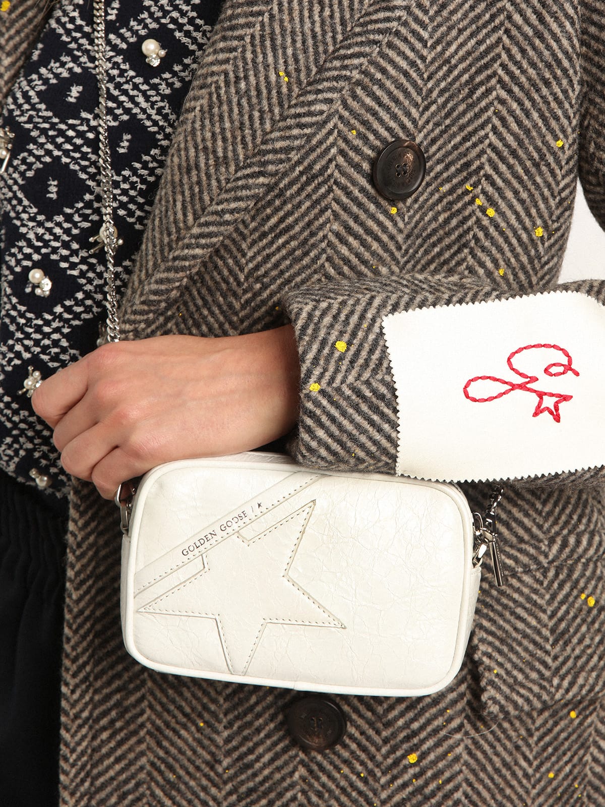 Golden Goose - Women's Mini Star Bag in white glossy leather with tone-on-tone star in 