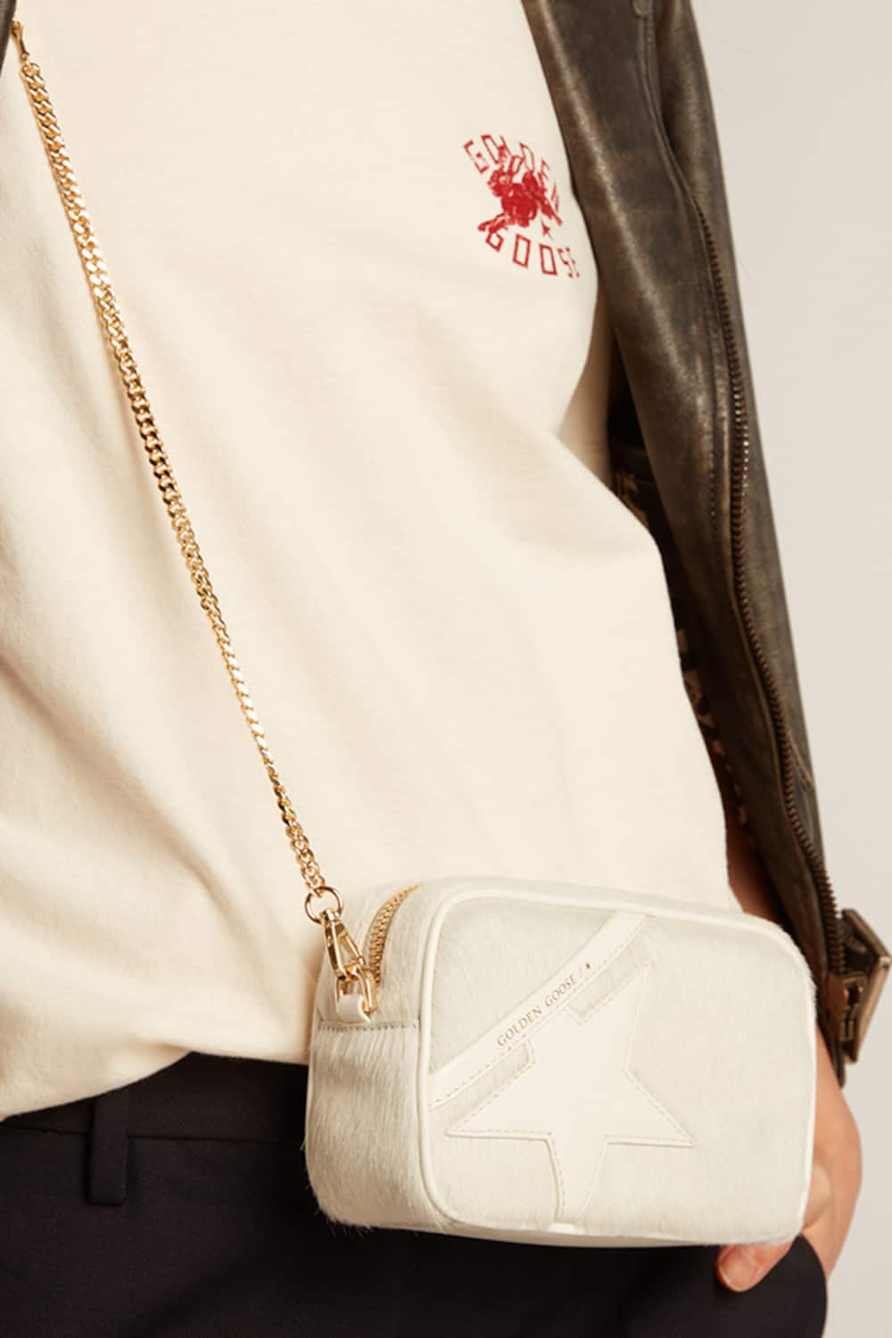 Golden Goose - Mini Star Bag aus Leder in Heritage-White mit farblich abgestimmtem Stern in 