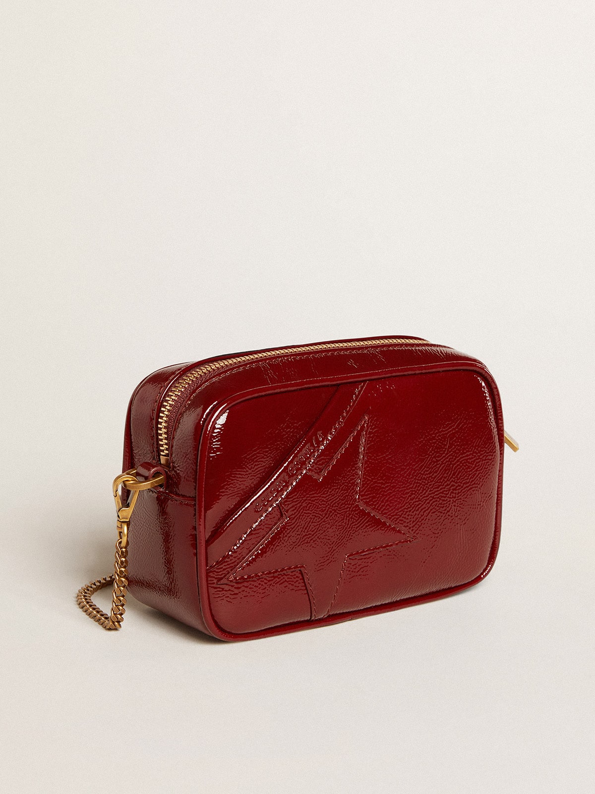 Golden Goose - Mini Star Bag in burgundy patent leather with tone-on-tone star in 