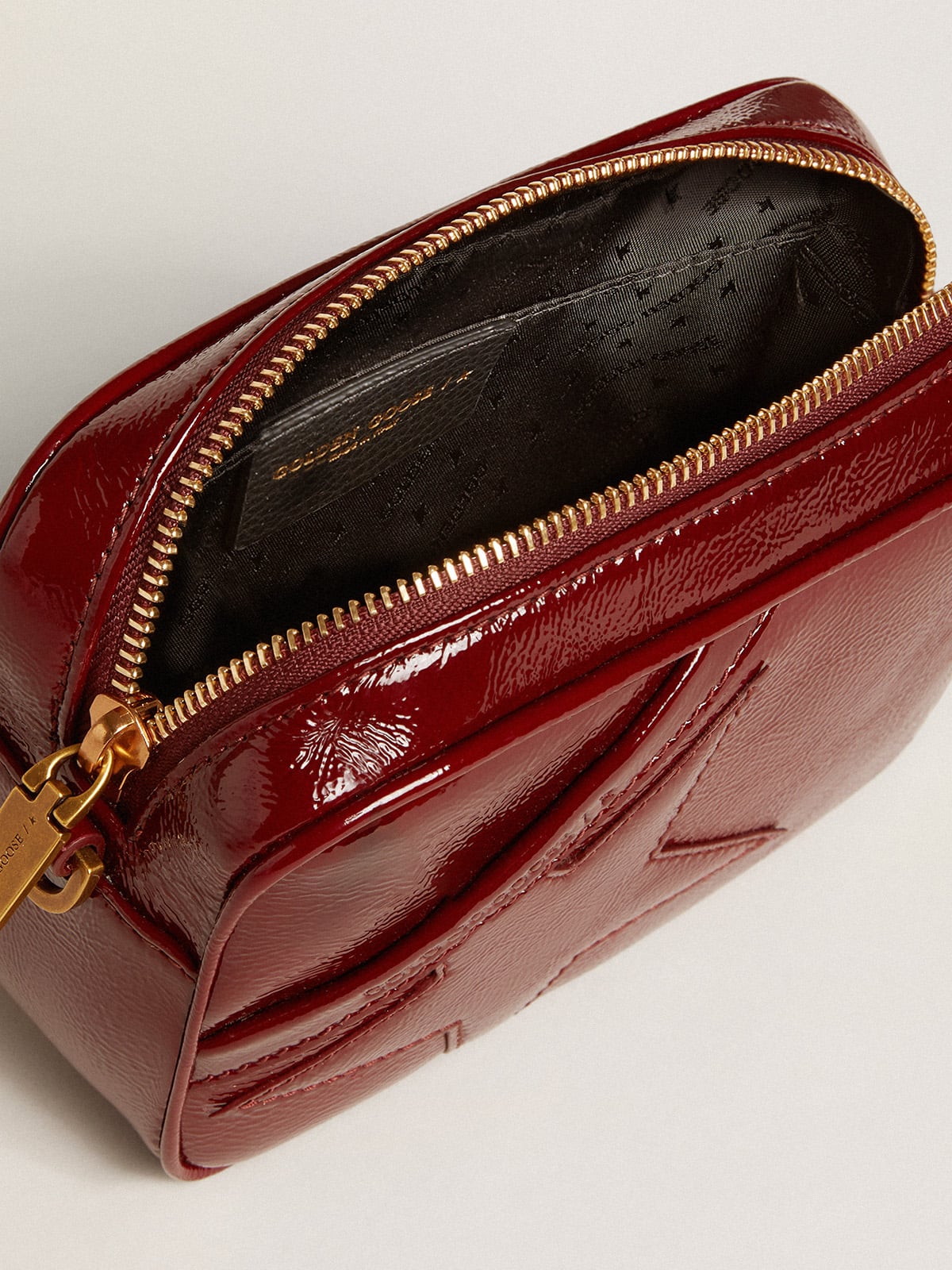 Golden Goose - Mini Star Bag in burgundy patent leather with tone-on-tone star in 