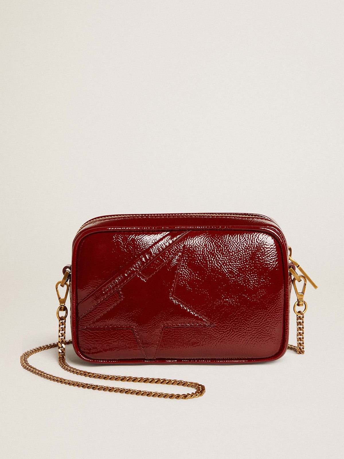 Golden Goose - Mini Star Bag in burgundy patent leather with tone-on-tone star in 