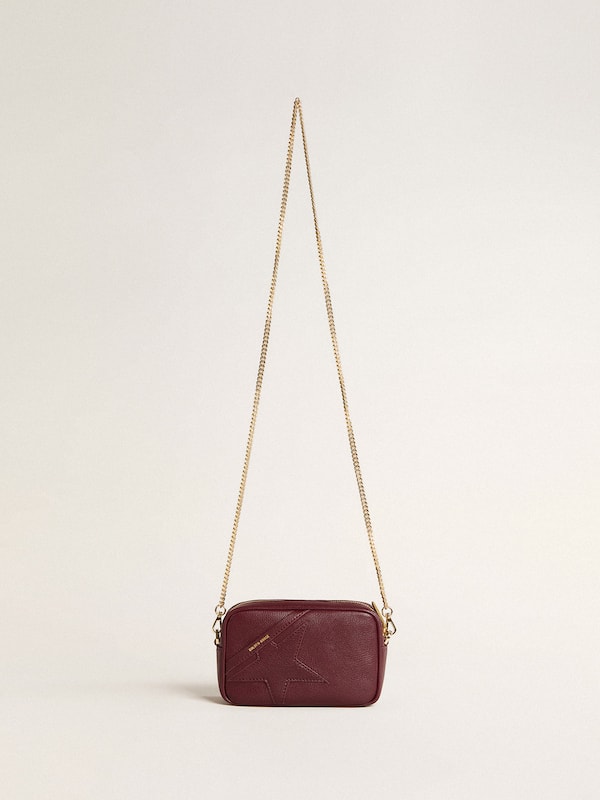 Golden Goose - Mini Star Bag in pelle vino rosso con stella ton sur ton in 