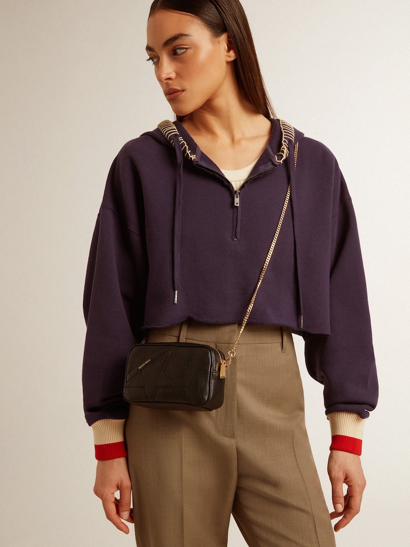 Golden Goose - Mini Star Bag en cuir noir avec &eacute;toile ton sur ton in 