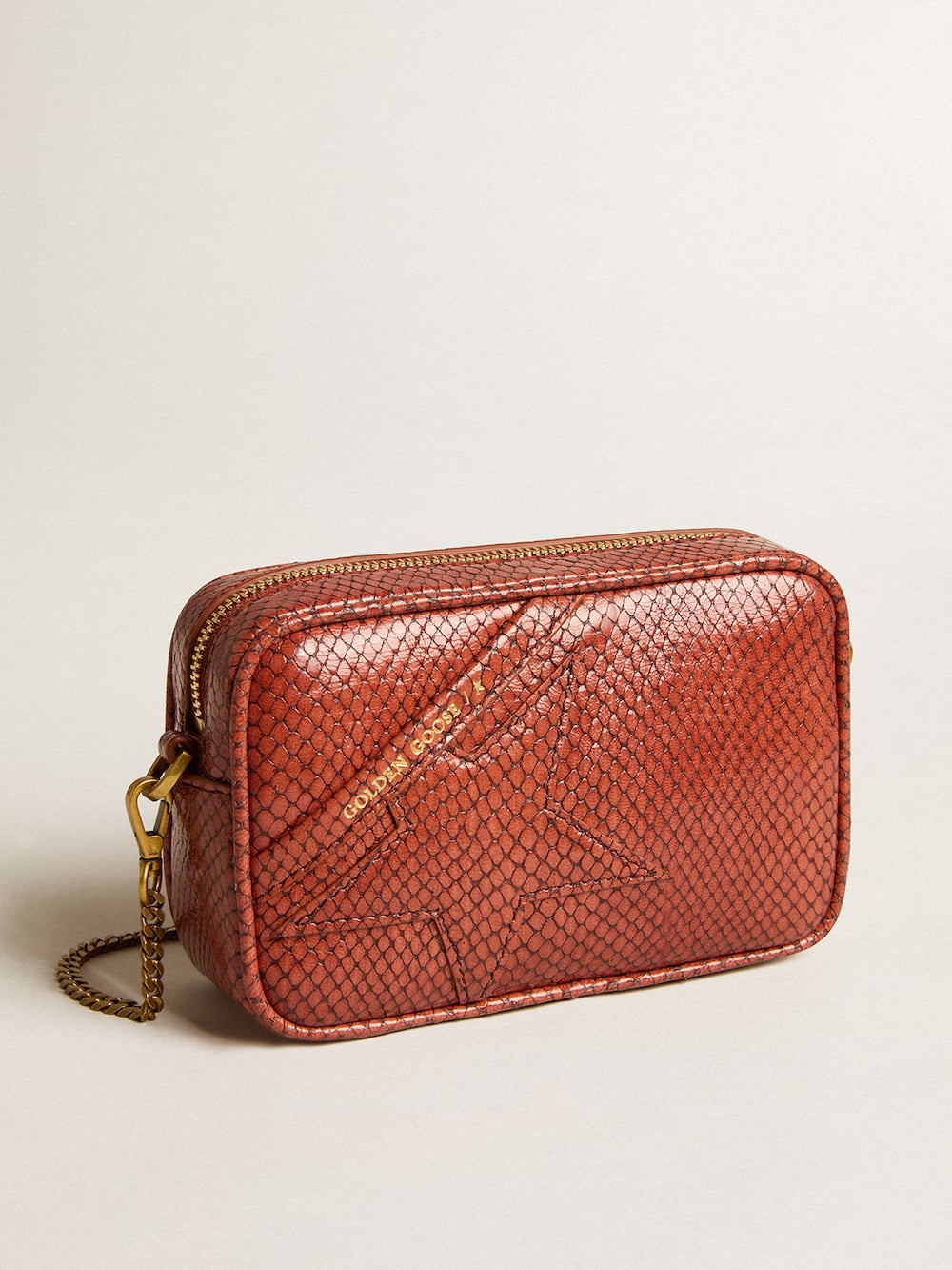 Golden Goose - Mini Star Bag aus Leder mit Pythonmusterung in Rostton in 