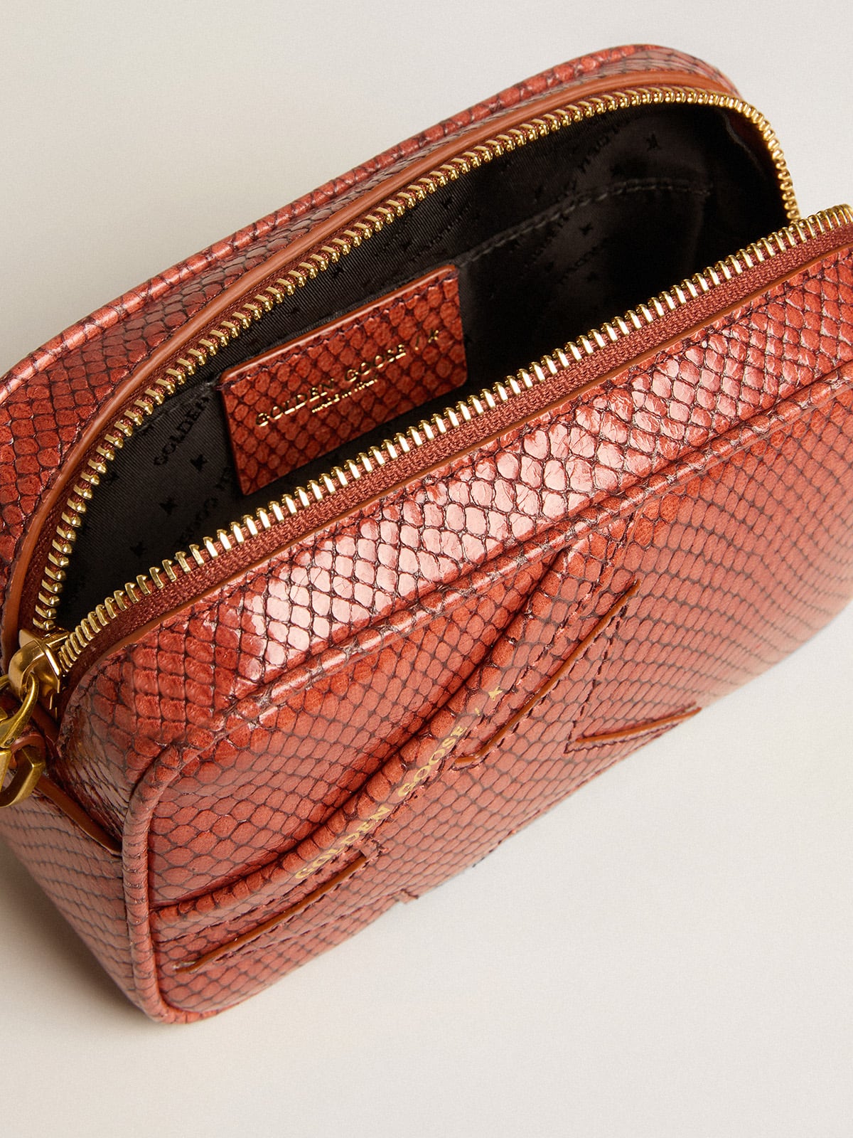 Golden Goose - Mini Star Bag in rust-colored snake-print leather in 