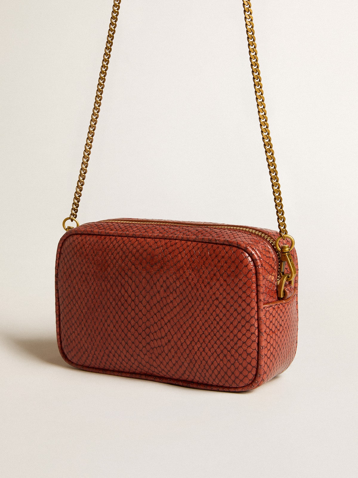 Golden Goose - Mini Star Bag in rust-colored snake-print leather in 