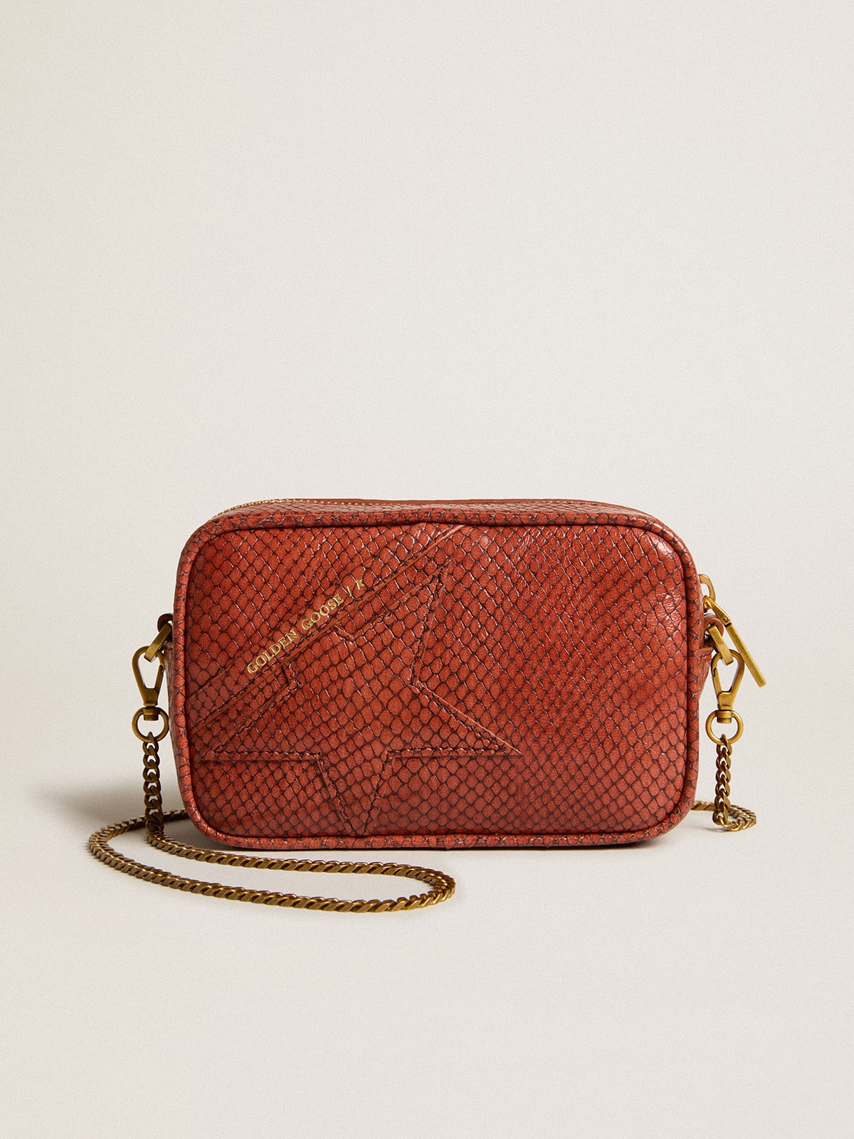 Golden Goose - Mini Star Bag in rust-colored snake-print leather in 