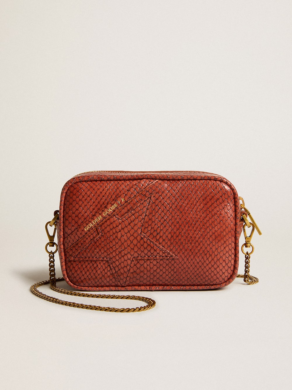 Golden Goose - Mini Star Bag in rust-colored snake-print leather in 