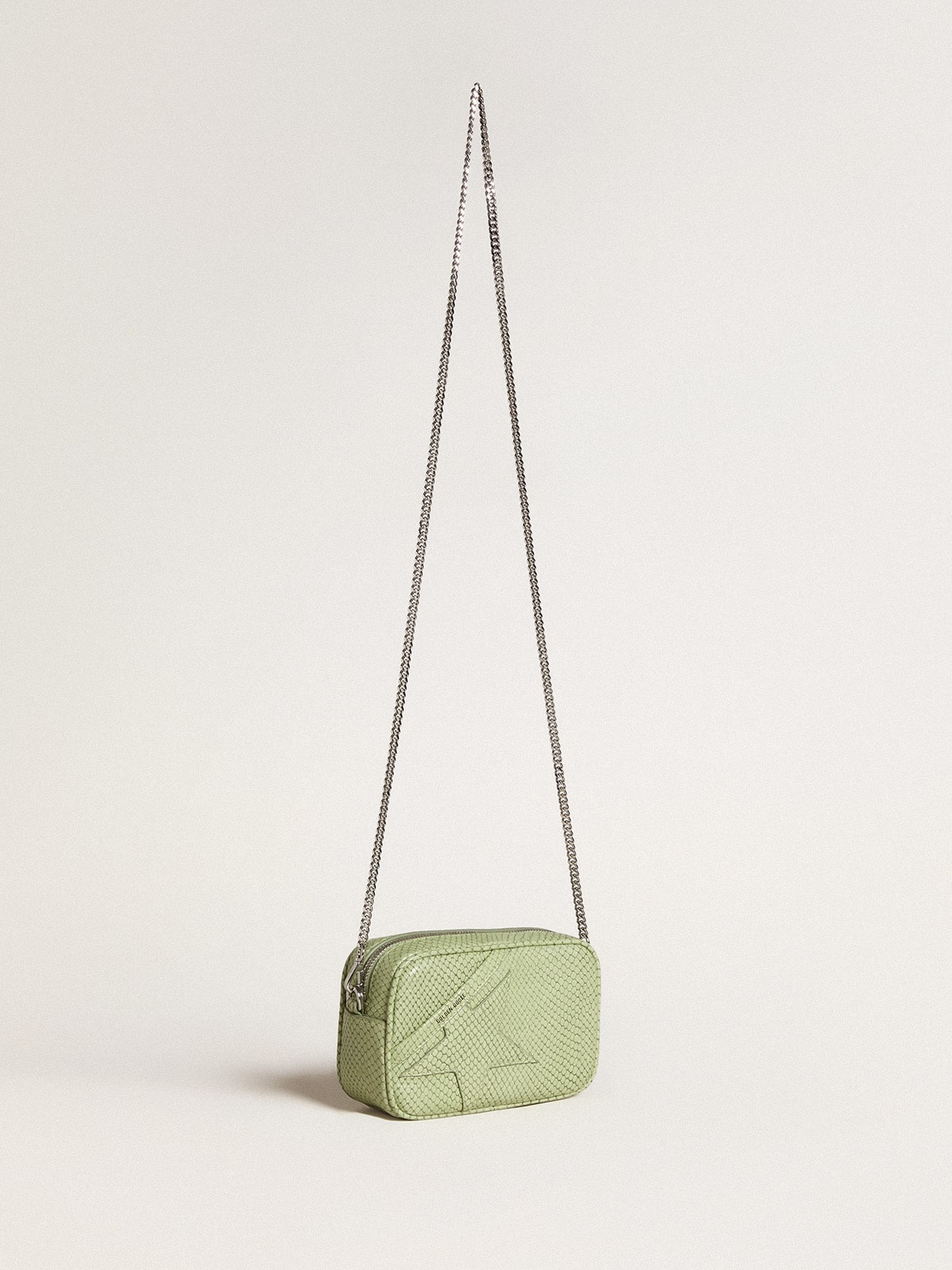 Mini Star Bag in light green snake print leather