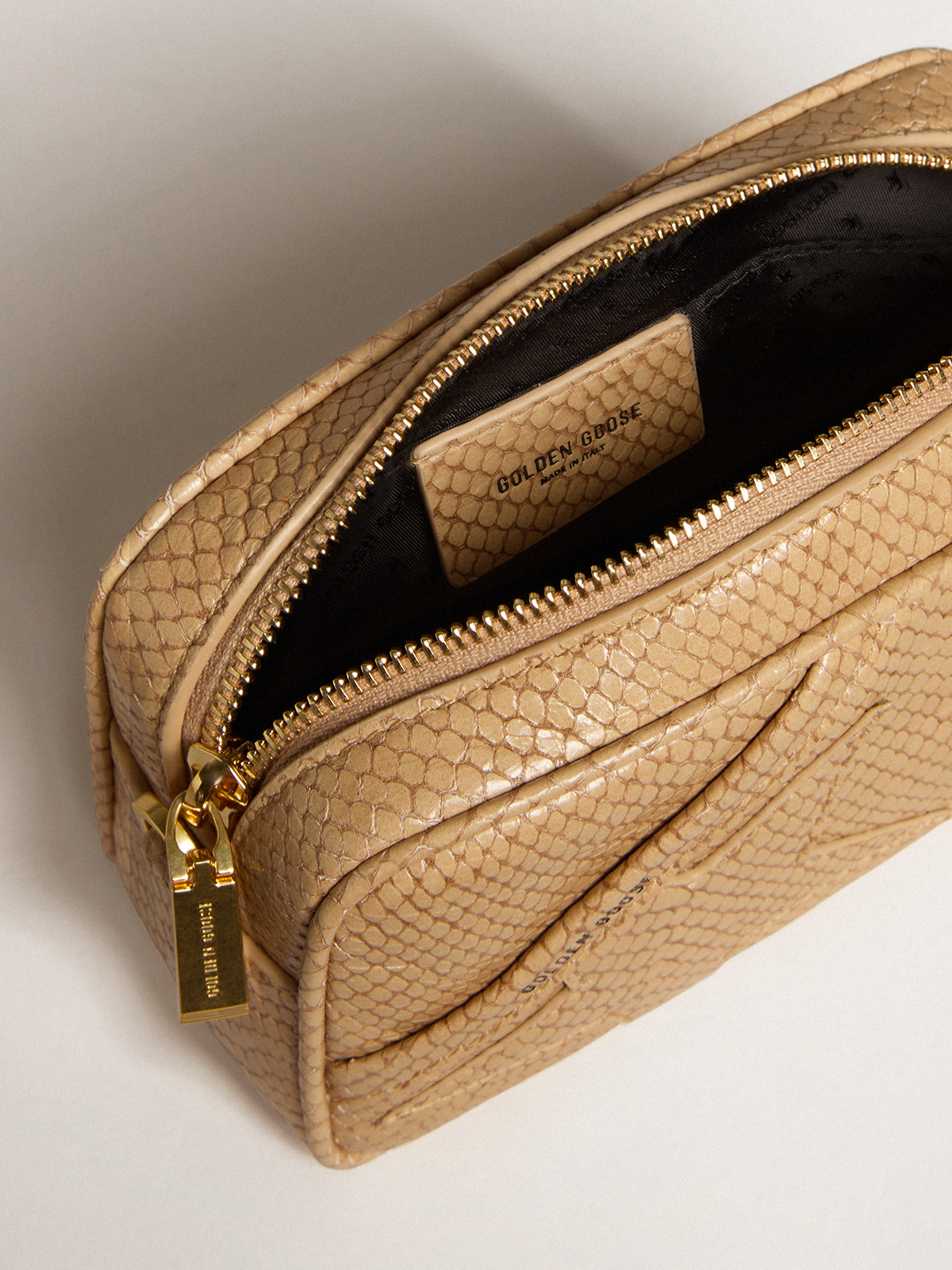 Golden Goose - Mini Star Bag in beige snake-print leather in