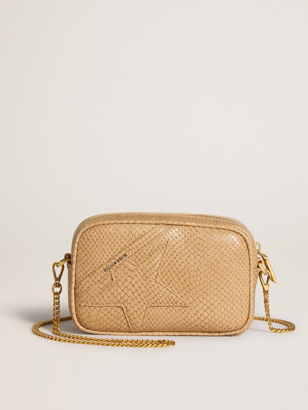 Golden Goose - Mini Star Bag aus Leder mit Pythonmusterung in Beige in 