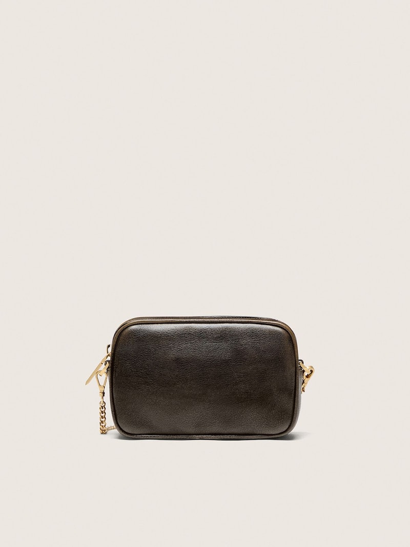 Golden Goose - Mini Star Bag en cuir effet us&eacute; couleur marron fonc&eacute; avec &eacute;toile ton sur ton in 