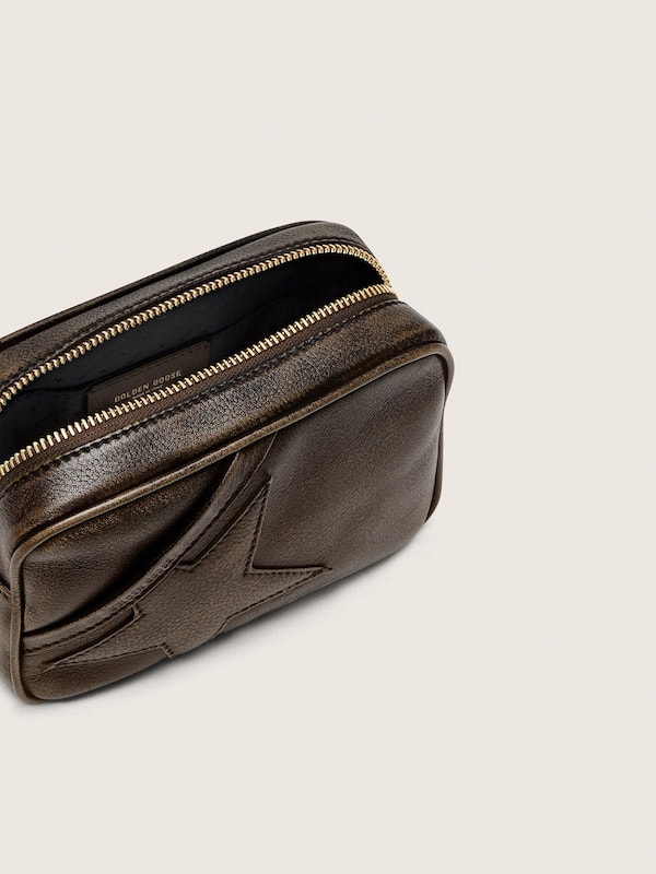 Golden Goose - Mini Star Bag in distressed dark-brown leather with tone-on-tone star in 