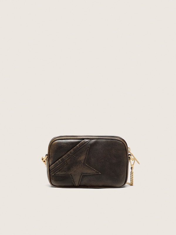 Golden Goose - Mini Star Bag in distressed dark-brown leather with tone-on-tone star in 