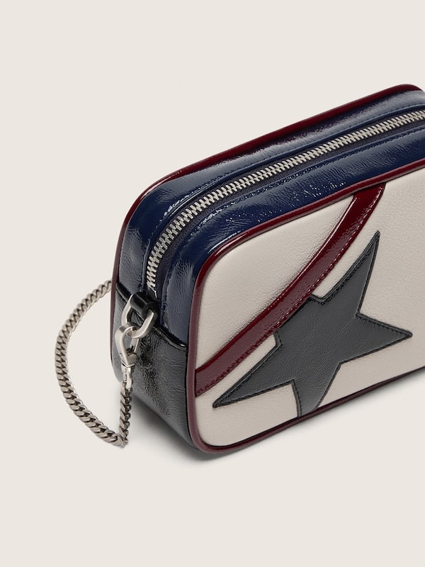 Golden Goose - Mini Star Bag in pelle  bianco burro con stella nera e dettagli bordeaux e blu scuro in 
