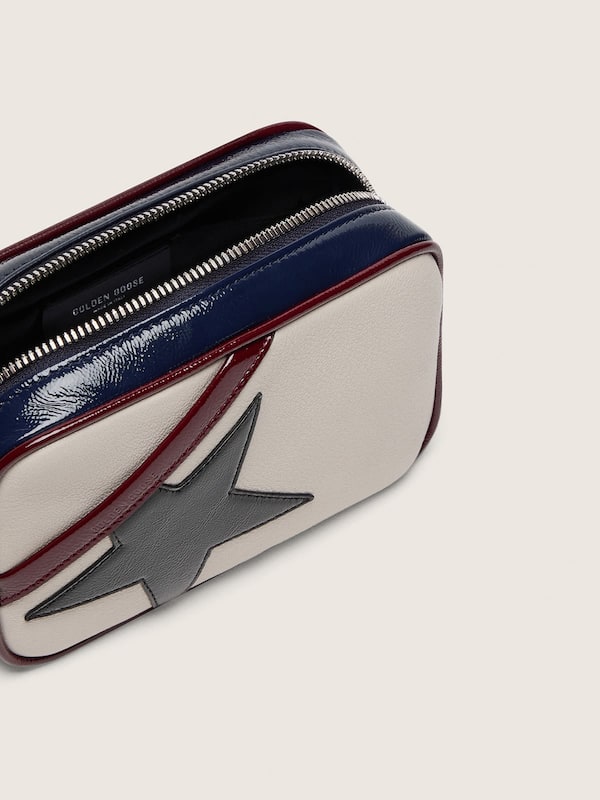 Golden Goose - Mini Star Bag in pelle  bianco burro con stella nera e dettagli bordeaux e blu scuro in 