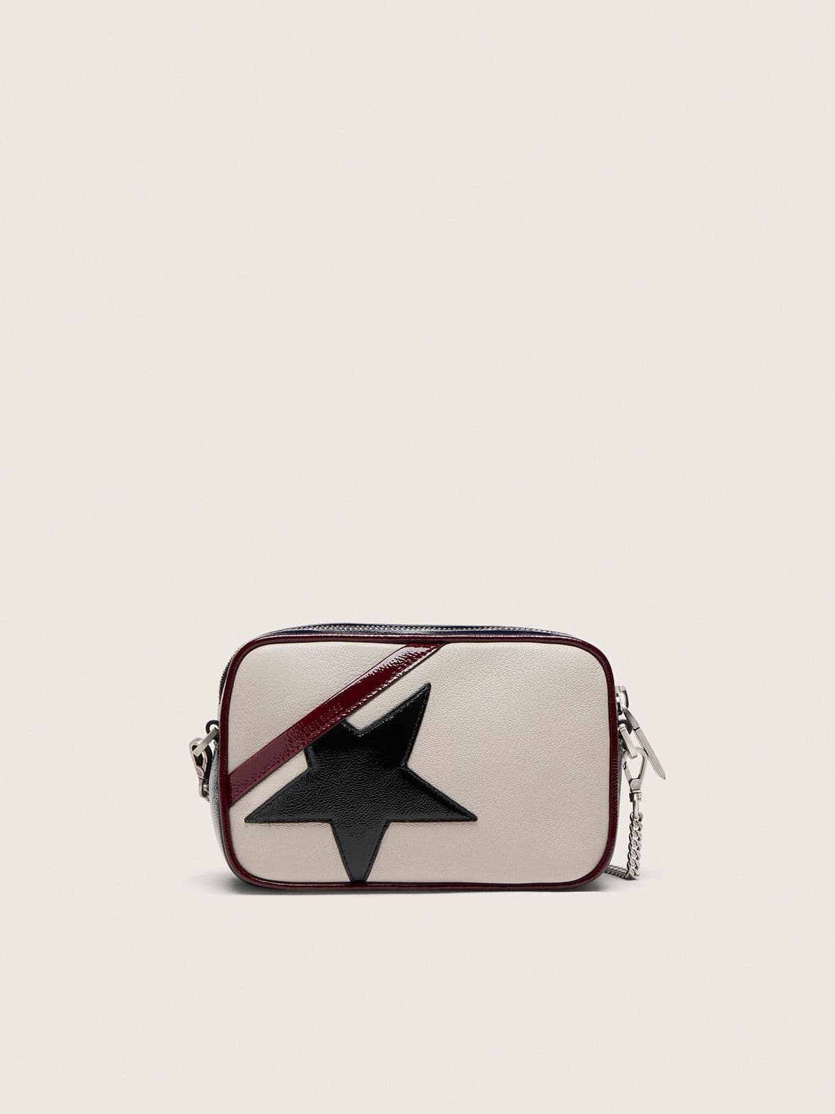 Golden Goose - Mini Star Bag in pelle  bianco burro con stella nera e dettagli bordeaux e blu scuro in 