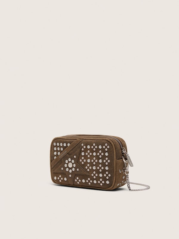 Mini Star Bag in pelle scamosciata verde militare con stella ton sur ton e borchie applicate