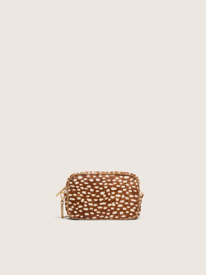 Golden Goose - Mini Star Bag de couro cavalinho animal print em tons de marrom e branco e estrela bege in 