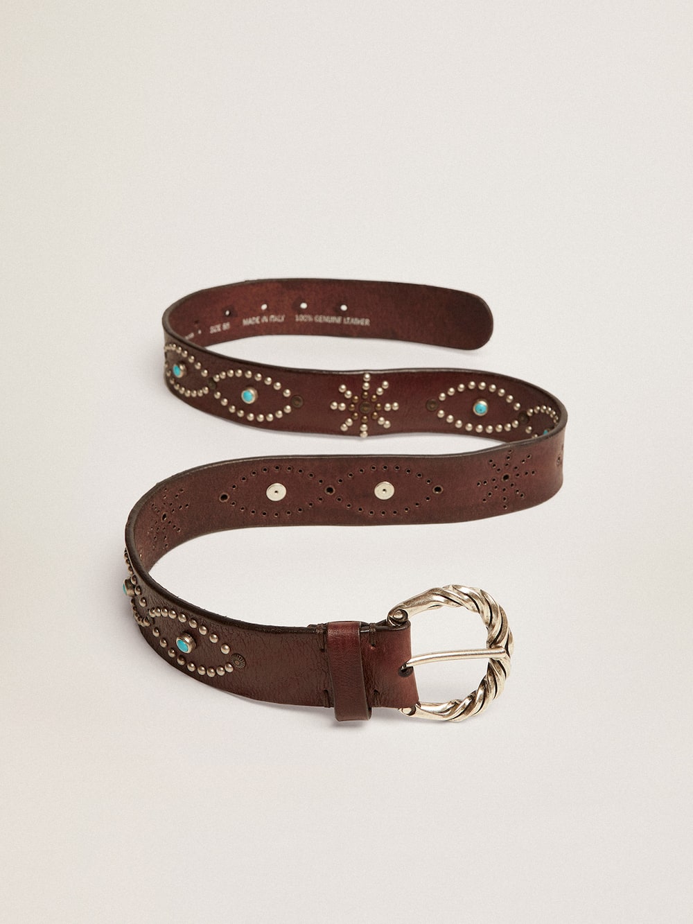 Golden Goose - Women's belt in dark brown leather with colored studs in 