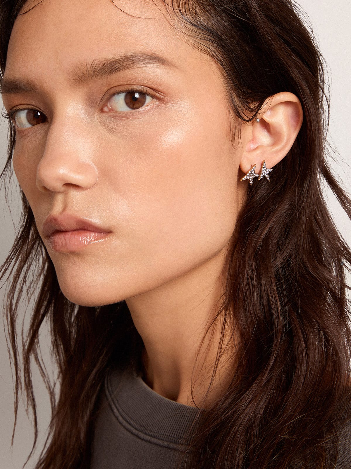 Golden Goose - Boucles d’oreilles clous femme couleur or ancien avec cristaux in 