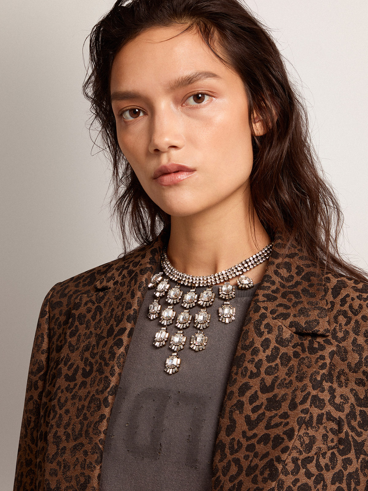 Women s Necklace In Antique Gold Color With Drop Crystals Women s necklace in antique gold color with drop crystals