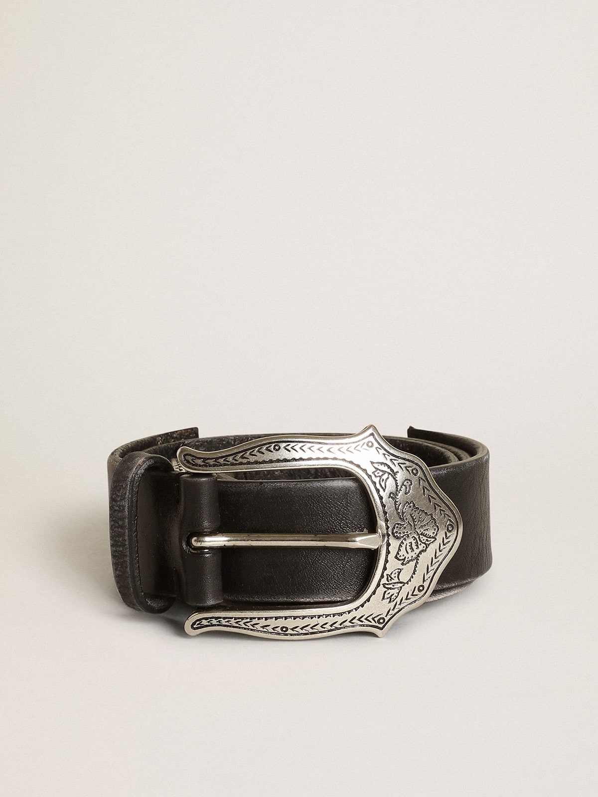 Golden Goose - Women's belt in black leather with silver decorations in 