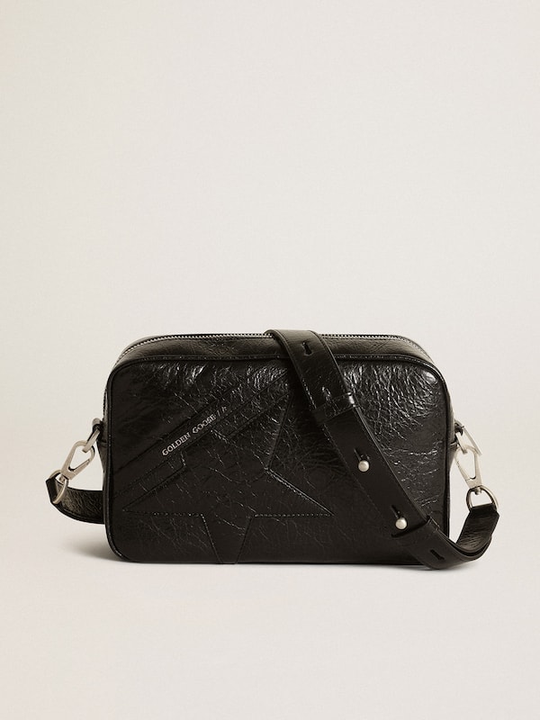 Golden Goose - Star Bag in pelle lucida nero con stella ton sur ton in 