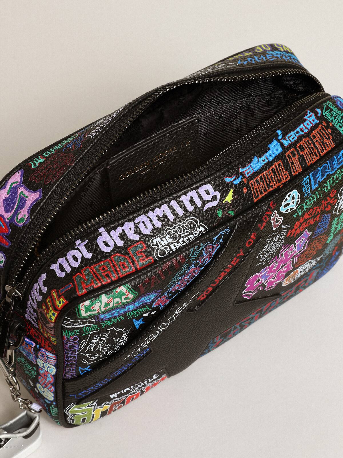 Golden Goose - Women's Star Bag in black hammered leather with multicolor print in 