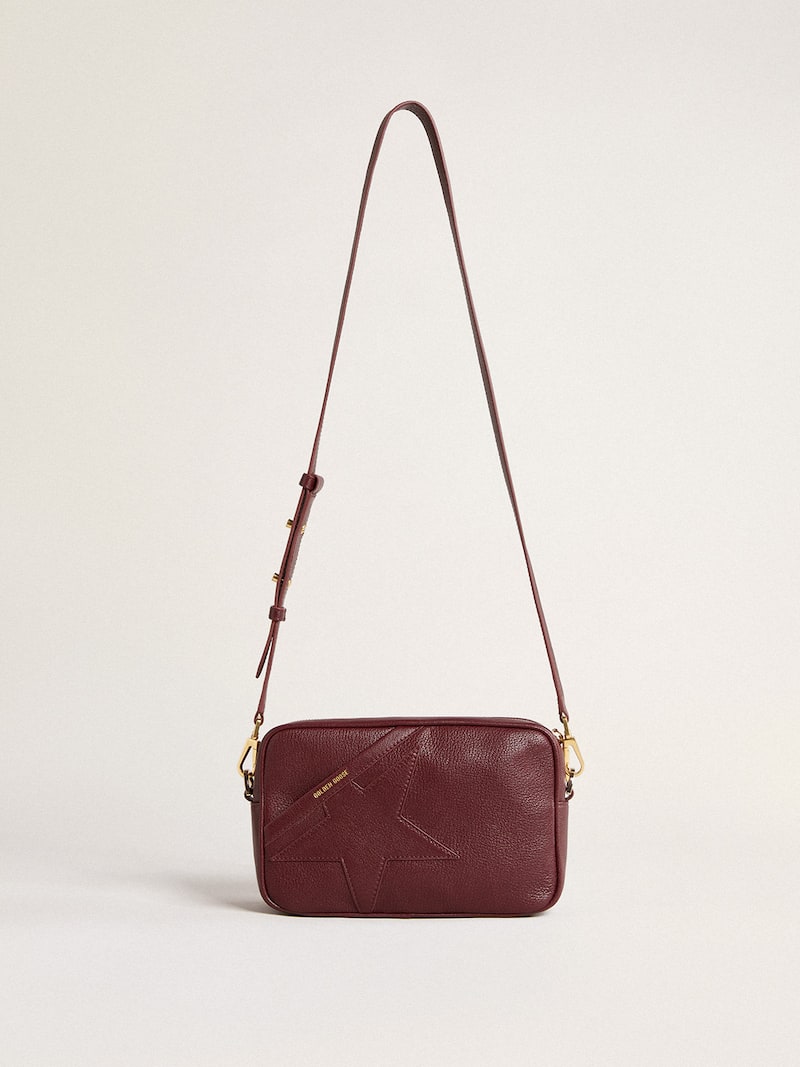 Golden Goose - Star Bag en cuir vin rouge avec &eacute;toile ton sur ton in 