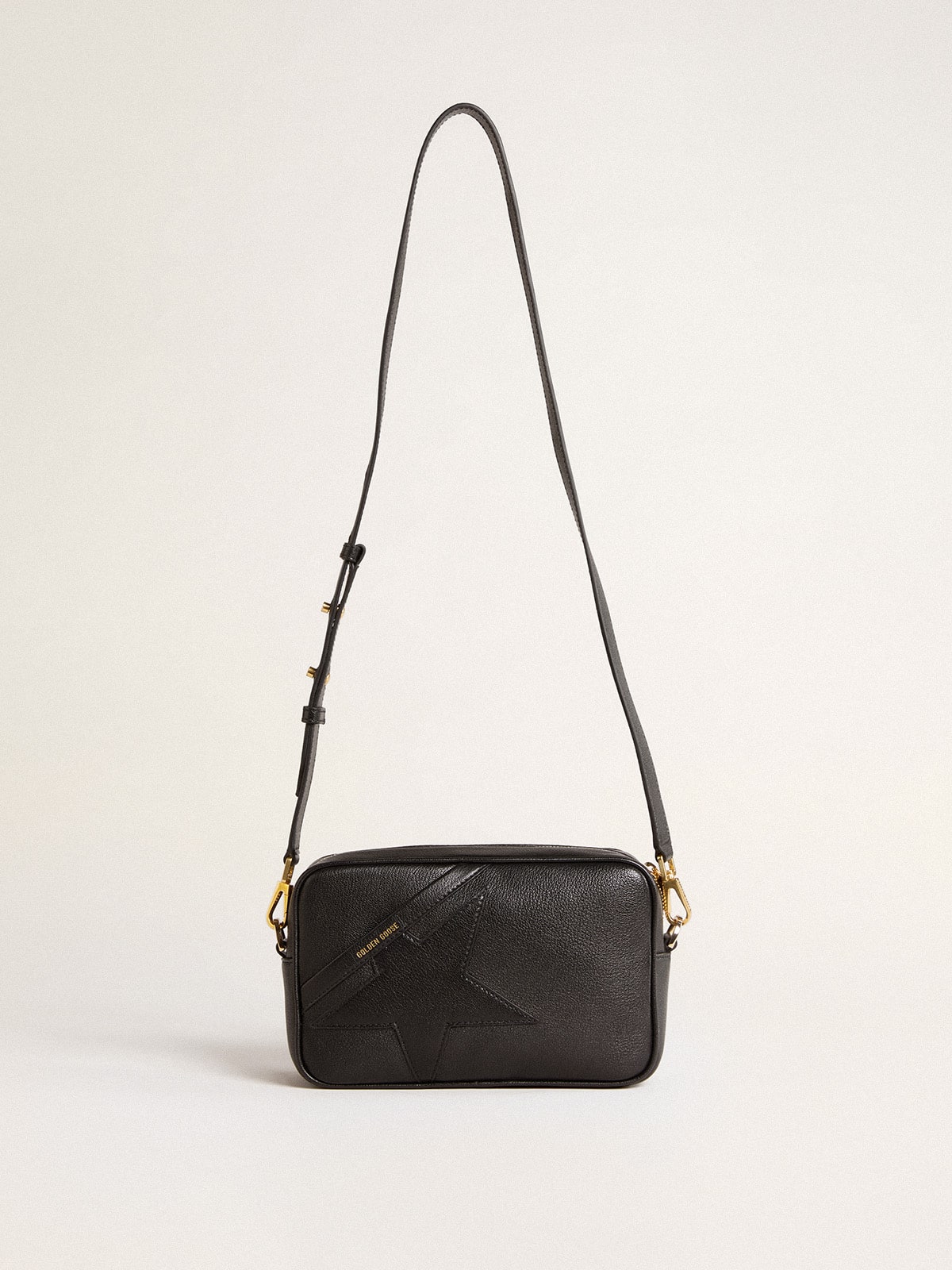 Star Bag in black leather with tone-on-tone star | Golden Star Bag in black leather with tone-on-tone star | Golden