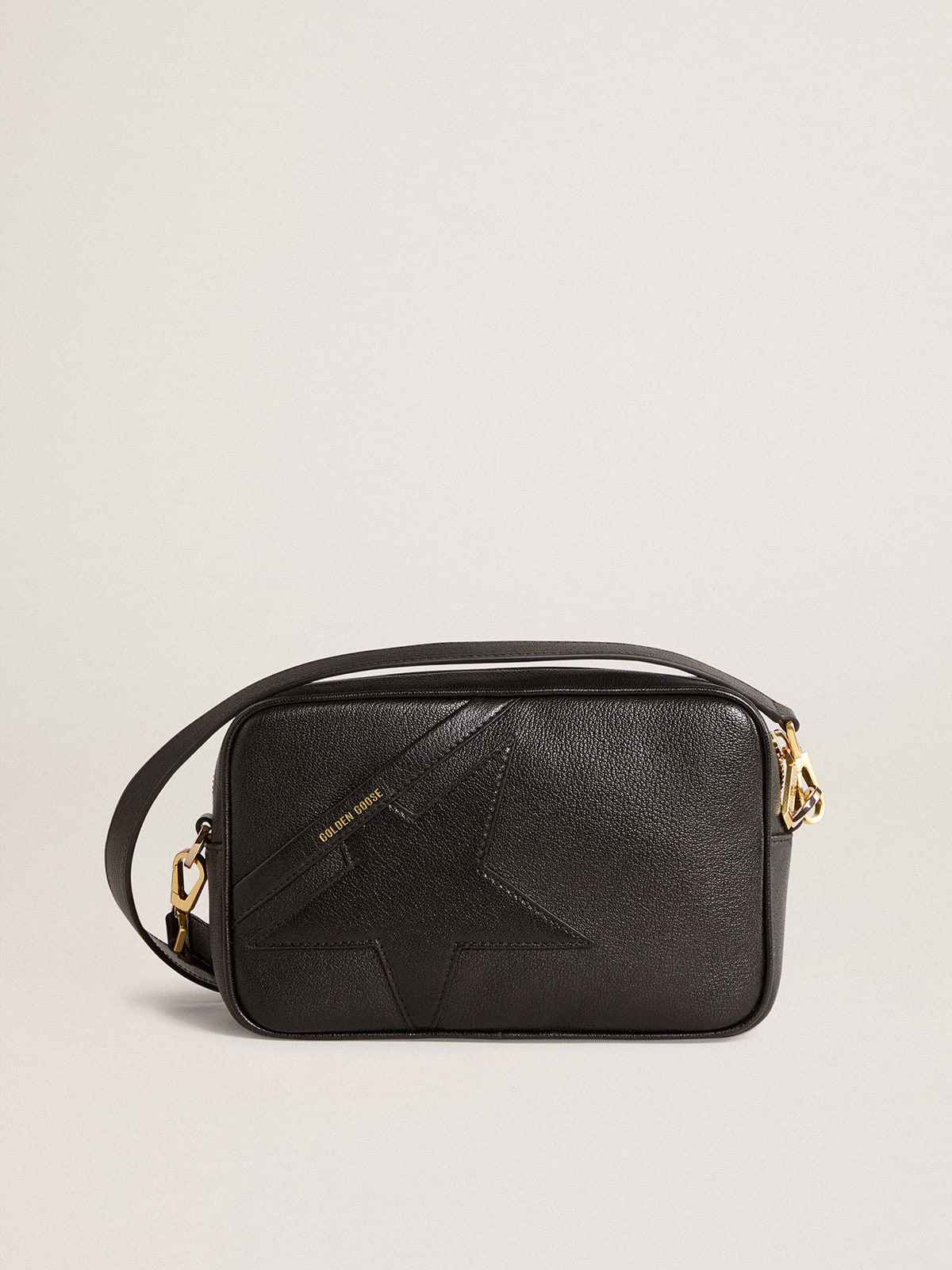 Golden Goose - Star Bag de couro preto com estrela tom sobre tom in 