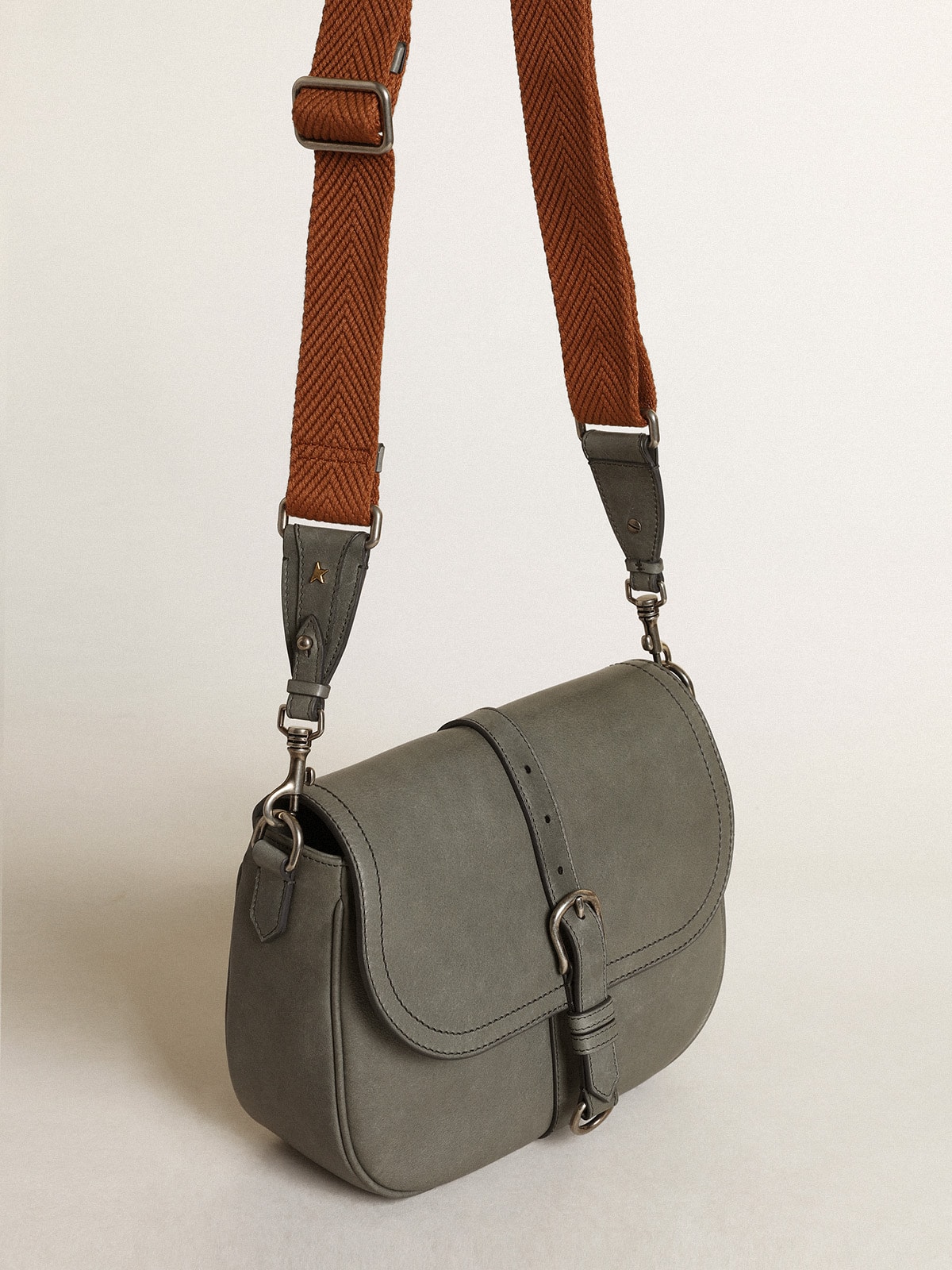 Golden Goose - Francis Bag mediano de piel gris piedra in 