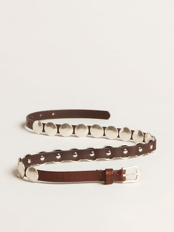 Golden Goose - Trinidad thin belt in dark brown leather with silver studs in 