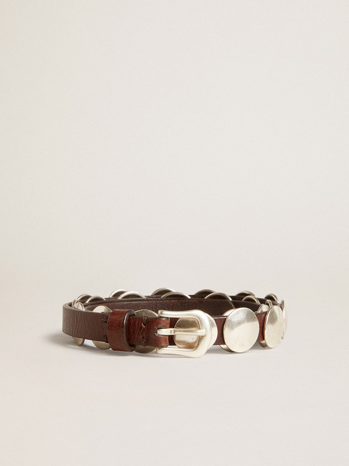 Golden Goose - Trinidad thin belt in dark brown leather with silver studs in 