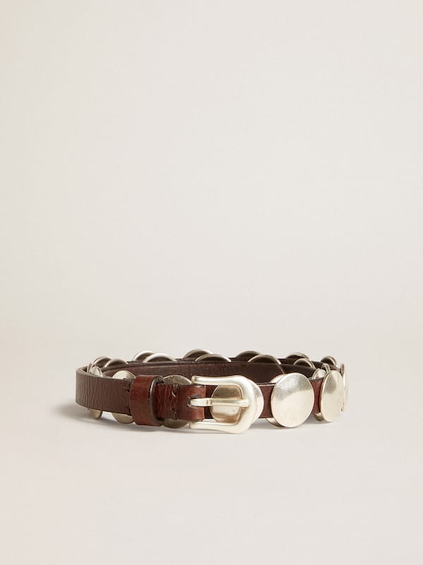 Golden Goose - Trinidad thin belt in dark brown leather with silver studs in 