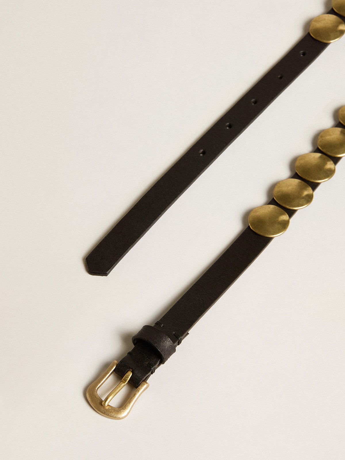 Golden Goose - Black Trinidad belt in washed leather with gold studs in 