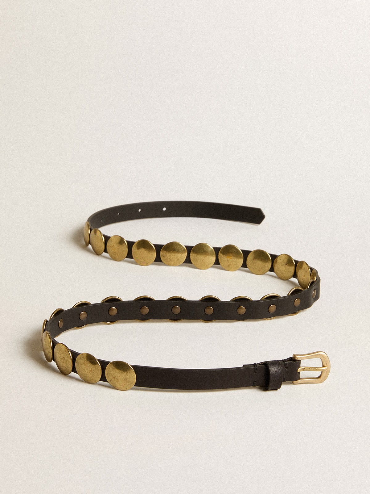 Golden Goose - Black Trinidad belt in washed leather with gold studs in 