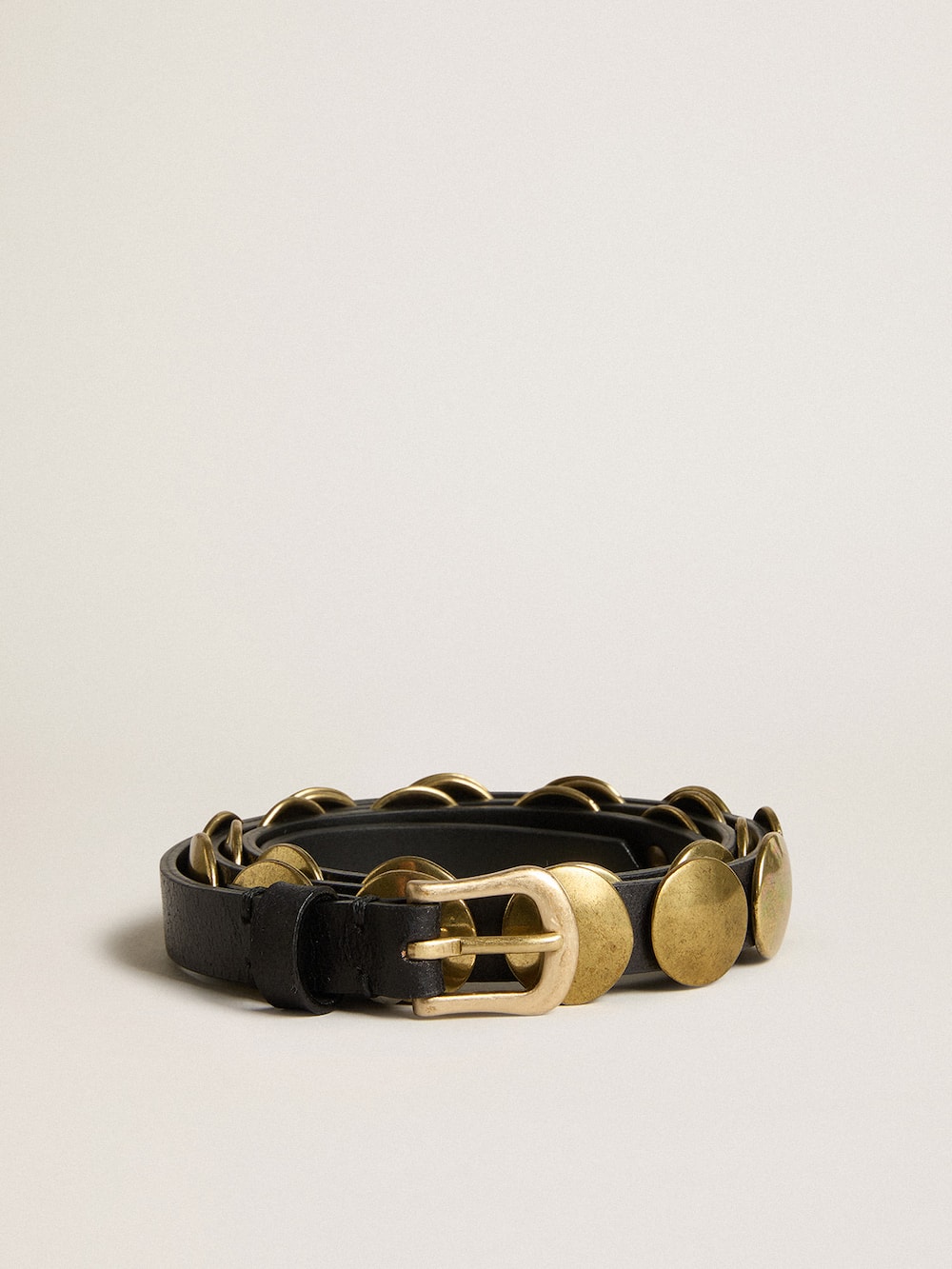 Golden Goose - Black Trinidad belt in washed leather with gold studs in 
